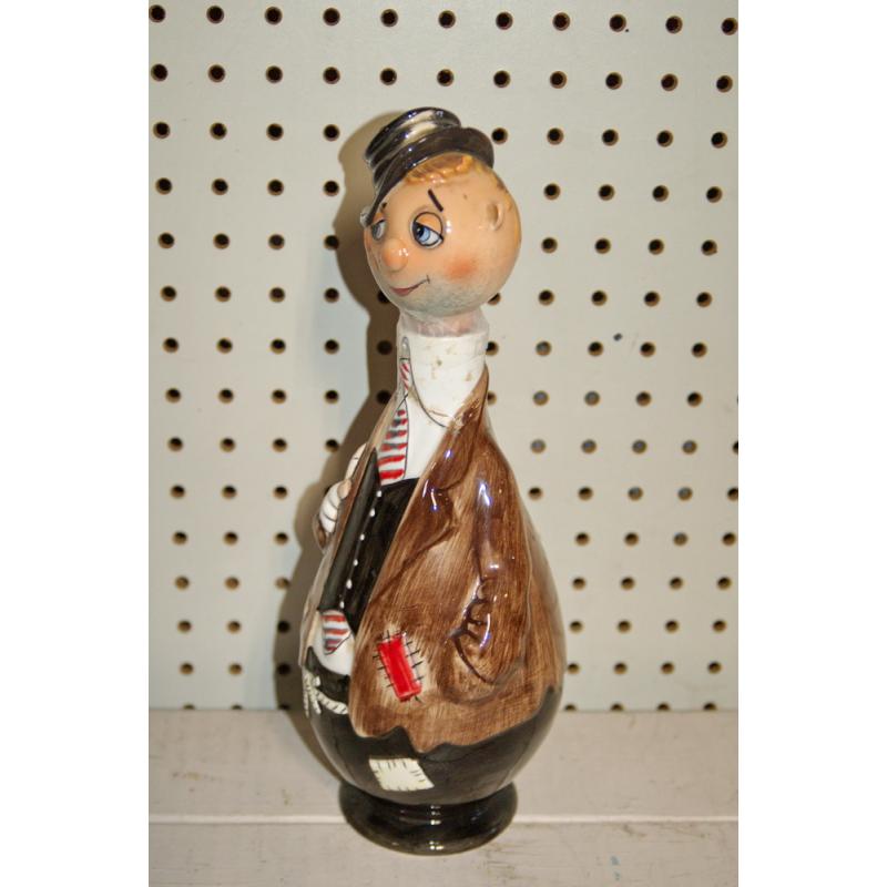 Vintage Old Hobo Clown Pottery Decanter, Hand Painted EUC