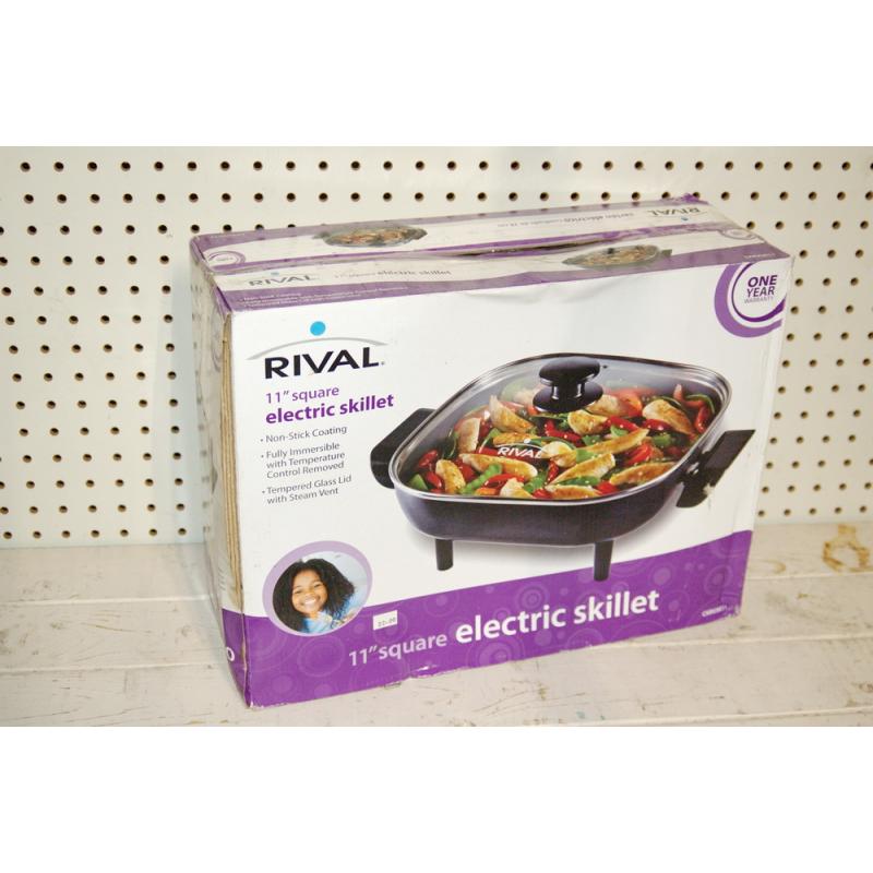 Rival 11” Square Nonstick Coated Electric Skillet with Glass Lid, Black