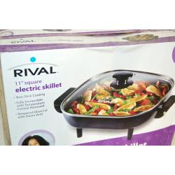 Rival 11” Square Nonstick Coated Electric Skillet with Glass Lid, Black