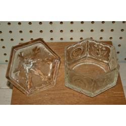 Vintage Tiara Indiana Clear Glass Candy Dish Trinket Box Eagle & Star