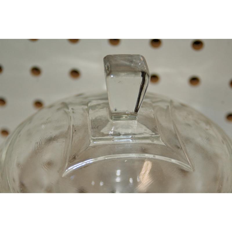 vintage clear glass candy dish with lid , Pedestal , Round With Square Base ,