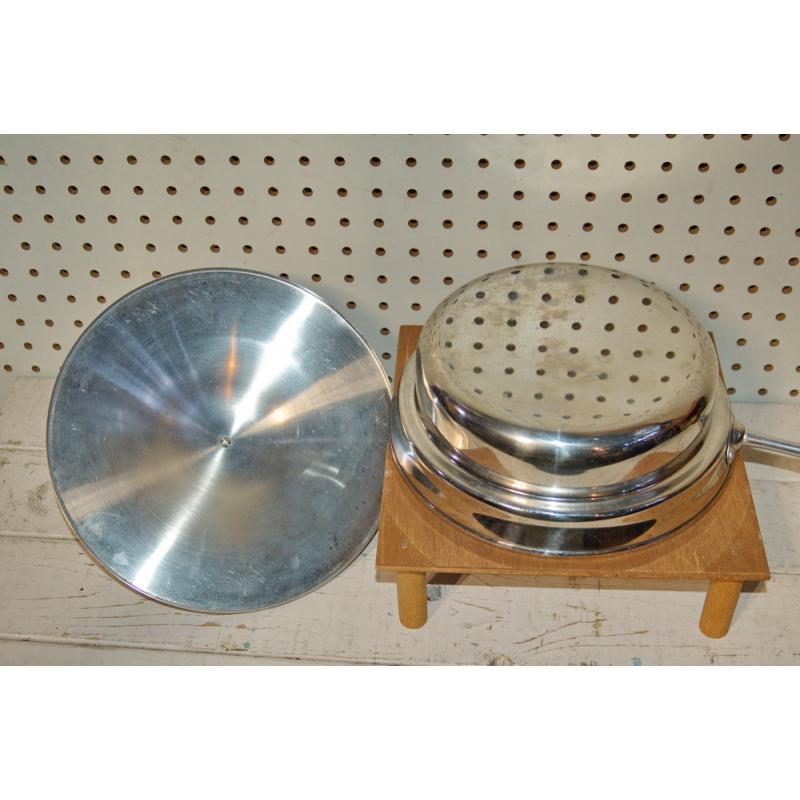  Polished Cast Aluminum Frying Pan Wood Handle W/Lid