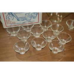 Vintage MODERNISIC Glass Punch Set in Box MISSING 1 CUP AND HANGERS