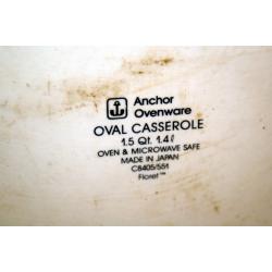 3 Vintage Floret Anchor Hocking Ovenware 1.5 Q Oval Casserole w/Lid White Floral