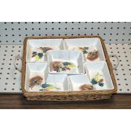 1960's Vintage Serving 5 Compartment Tray Set ~ Ucagco Ceramic ~ Wicker JAPAN