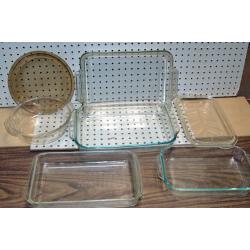 LOT OF 7 GLASS BAKING DISHES PYREX, CORNING ECT.