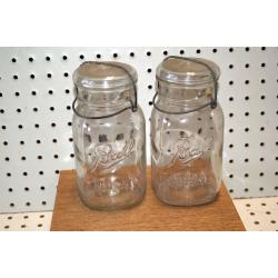 2 Vintage Ball Wide Mouth JarS with glass lid and wire closure