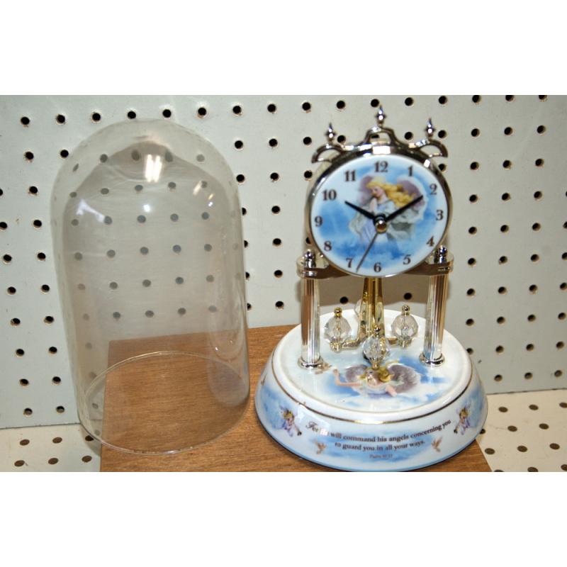  Cupid Angels Cherub Porcelain Anniversary Clock With Glass Dome And Quartz 