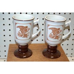Two Vintage BUNTINGWARE USA Pedestal IrishCoffee Tea Mug Patriotic Eagle Print