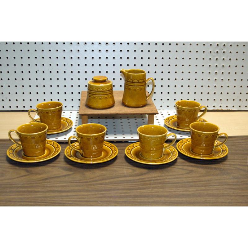 6 Homer Laughlin Golden Harvest Cups & 6 Saucers WITH CREAMER AND SUGAR BOWL