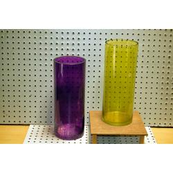 2 TALL GLASS VASES PURPLE AND YELLOW