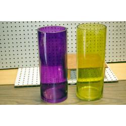 2 TALL GLASS VASES PURPLE AND YELLOW
