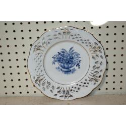 Vintage Glazed Ceramic Blue Flowers Collector Plate China