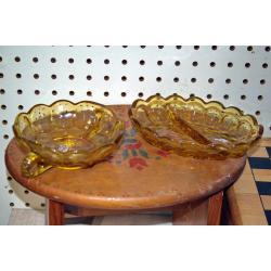 2 AMBER GLASS CANDY DISHES