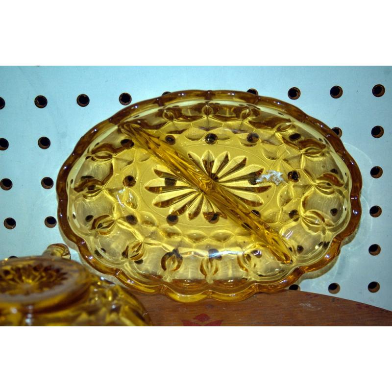 2 AMBER GLASS CANDY DISHES