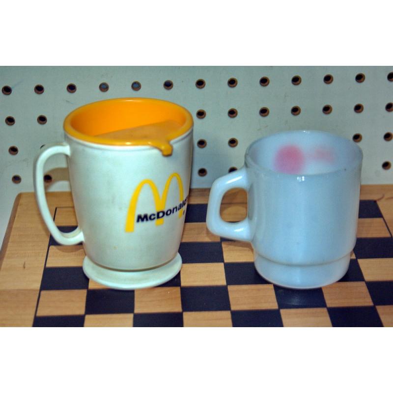 2 Vintage McDonald's Coffee MugS Good Morning Anchor Hocking Fire King 