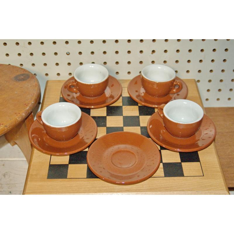 Nuova Point Sorrento Style Brown Espresso 4 Cups & 5 saucers Italy 