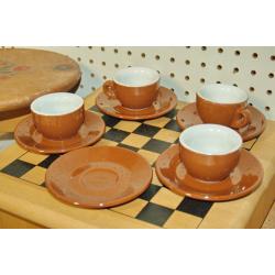 Nuova Point Sorrento Style Brown Espresso 4 Cups & 5 saucers Italy 