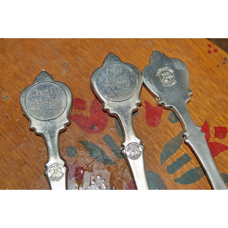 THREE 8 " Vintage Germany Embossed Pewter Frieling Zinn Spoon 