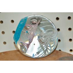 Hand Blown Swirl Art Glass Paperweight Blue White VNTG Round Bulicante LG