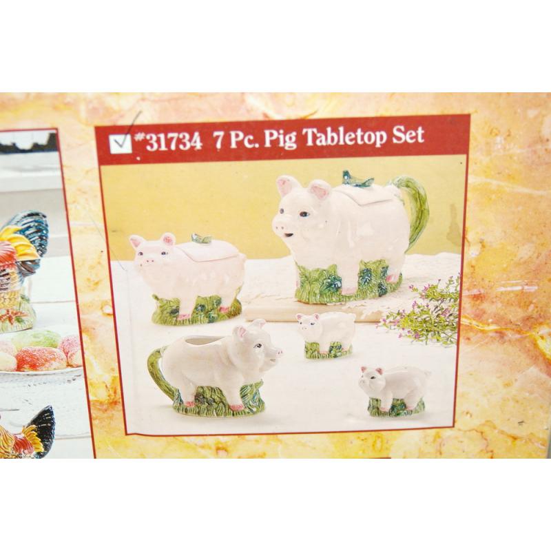 Pig Family Tea Service, Ceramic Novelty Country House Decor 