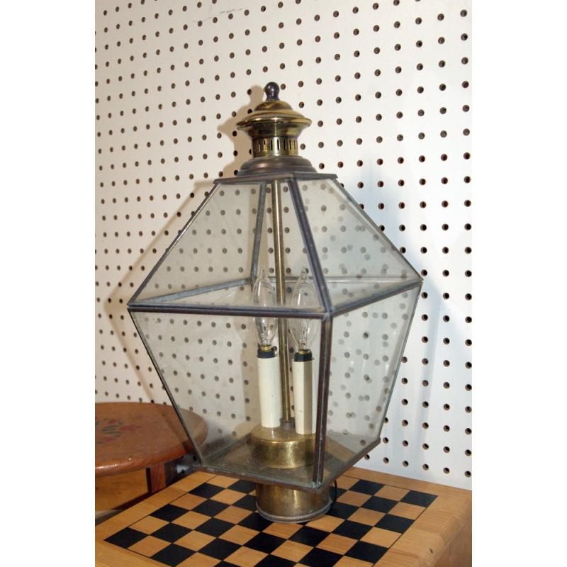 POLISHED BRASS CLEAR BEVELED GLASS POST TOP LANTERN