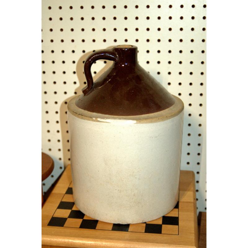 Antique Brown & Cream Pottery Jug With Handle
