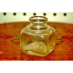 Vintage Square Clear Glass Inkwell Bottle 