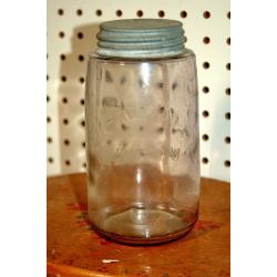 Vintage Crown Clear Glass Quart Fruit Jar, Glass Lid