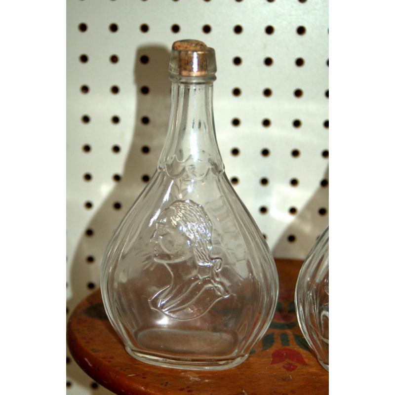 2 George Washington Bottle Antique Clear Glass Embossed Tree 1732-1932 