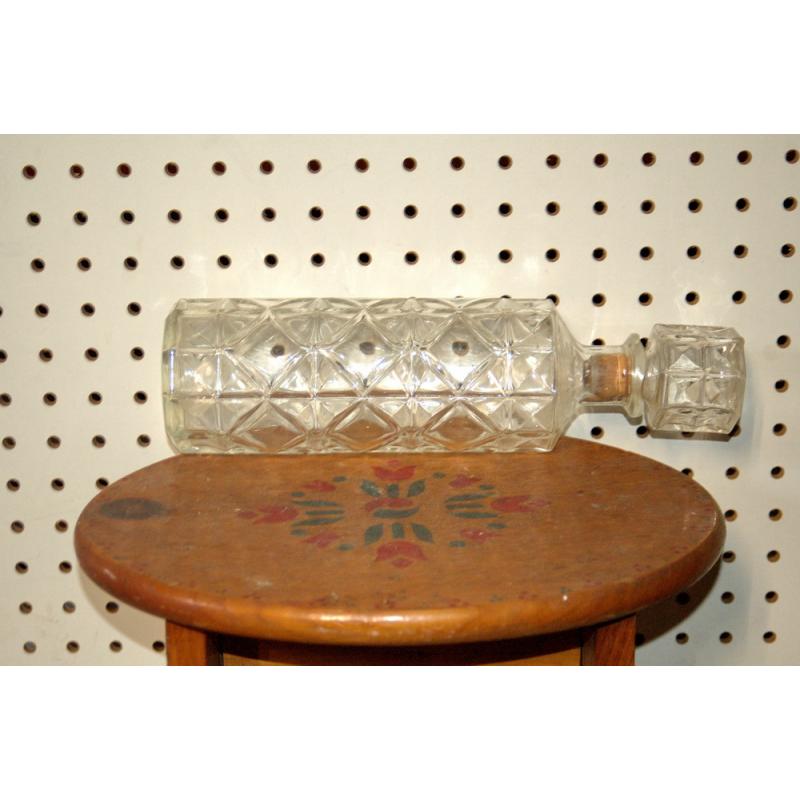Vintage Quilted Pattern Glass 10 Sided Liquor Whiskey Bottles Decanter 1 Stopper