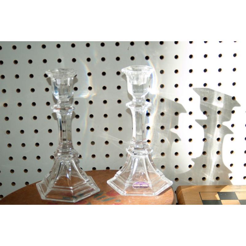 2 Clear glass candle holders