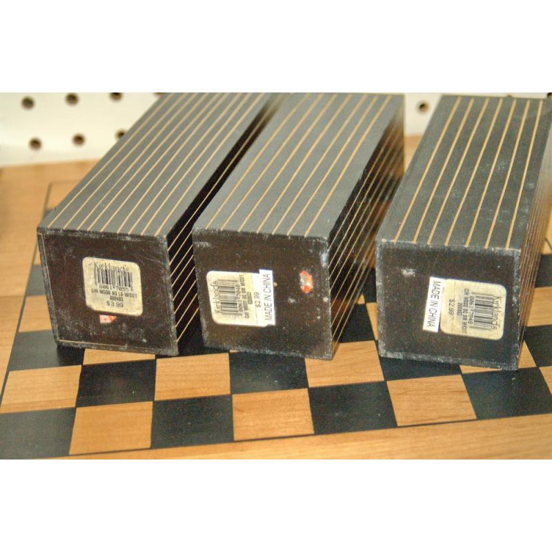 3 WOODEN BLACK WITH GOLD STRIPES CANDLE HOLDERS