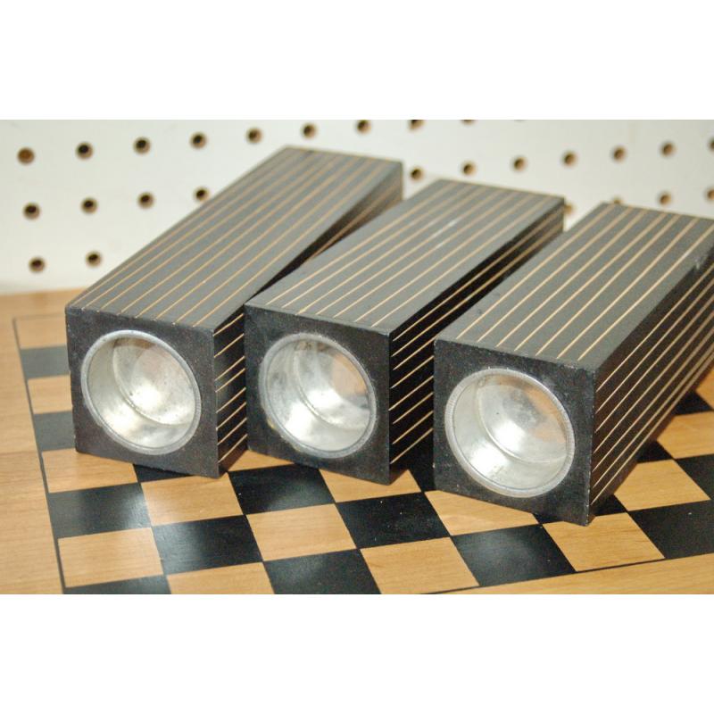 3 WOODEN BLACK WITH GOLD STRIPES CANDLE HOLDERS