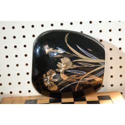 Exquisite Japan Black Vase with Gold Gilded Iris and Dragonfly