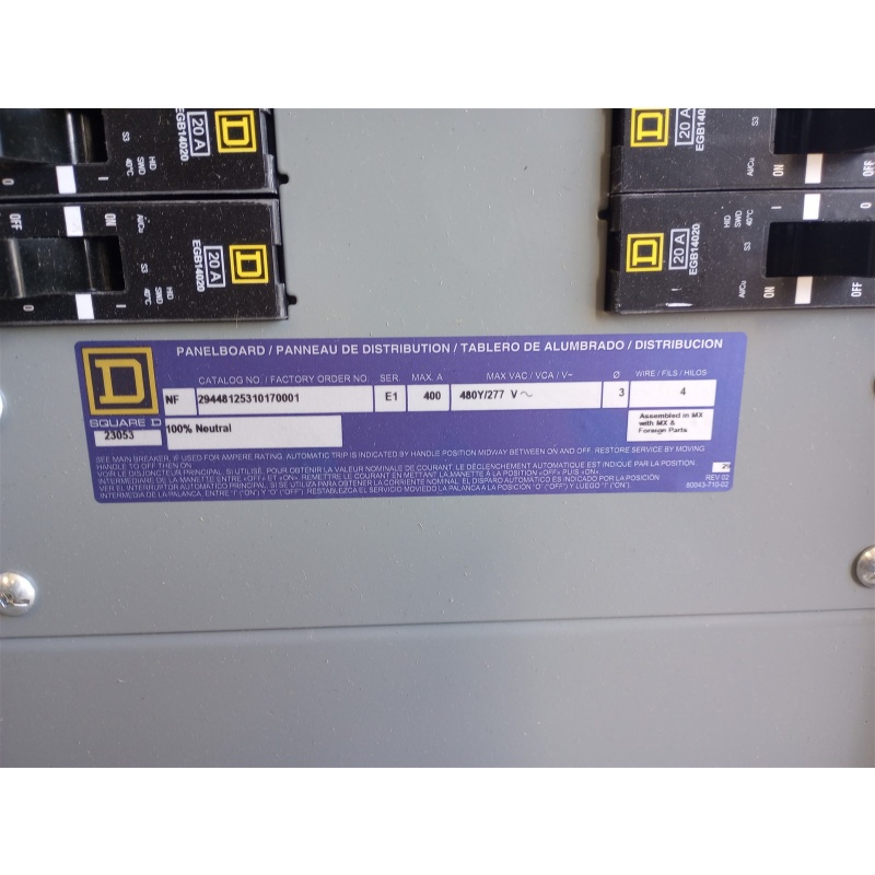 Square D PANELBOARD ENCLOSURE BOX 84" Cover 400 Amp 3 Ph 4 Wire 84 Circuit Inter