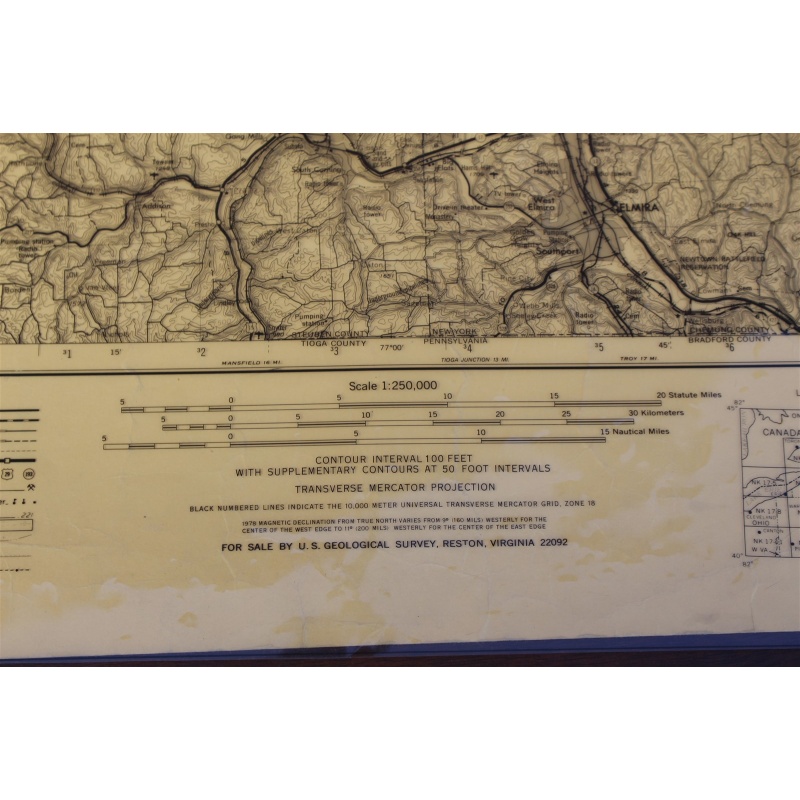 2 USGS 1:250000-scale Quadrangle TOPO Maps for Elmira, NY / PA - 1962 Rev. 1978