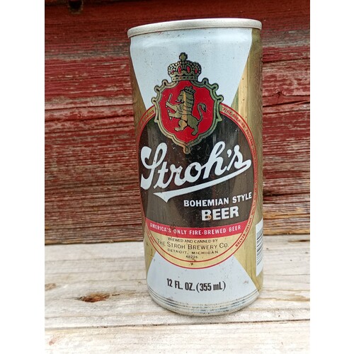 Strohs Bohemian style Beer 12 Oz EMPTY steel straight Tab Top Beer Can