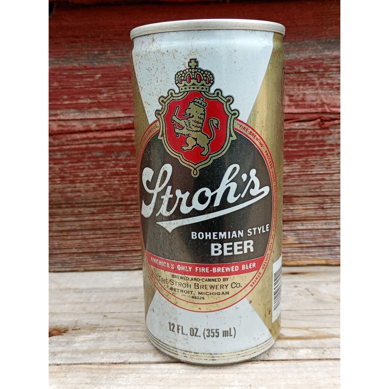 Strohs Bohemian style Beer 12 Oz EMPTY steel straight Tab Top Beer Can