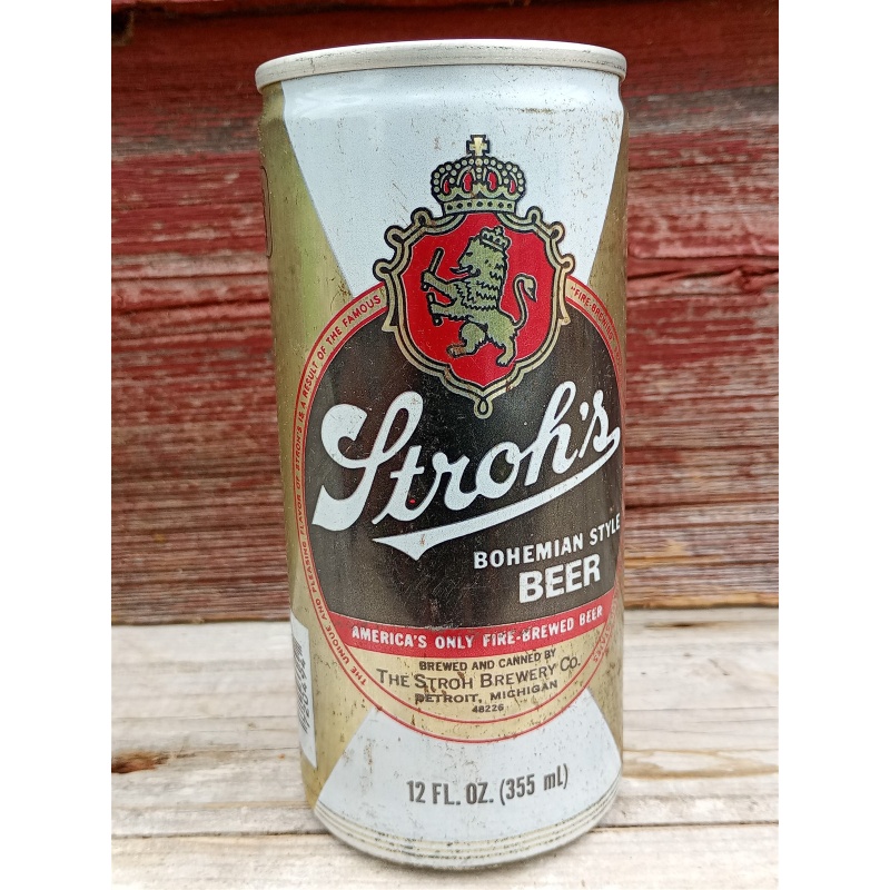 Strohs Bohemian style Beer 12 Oz EMPTY steel straight Tab Top Beer Can