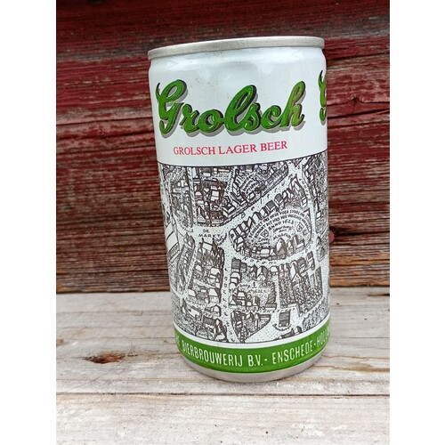 Vintage Grolsch Lager Beer Can Holland Town Map Design Pull Tab Intact 12.3oz