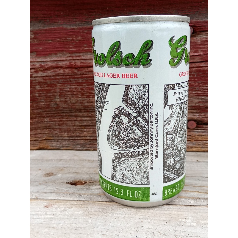 Vintage Grolsch Lager Beer Can Holland Town Map Design Pull Tab Intact 12.3oz