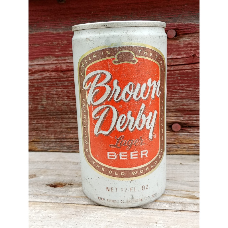 Brown Derby Lager Beer, Straight Steel Tab, Pearl Brewing (empty)
