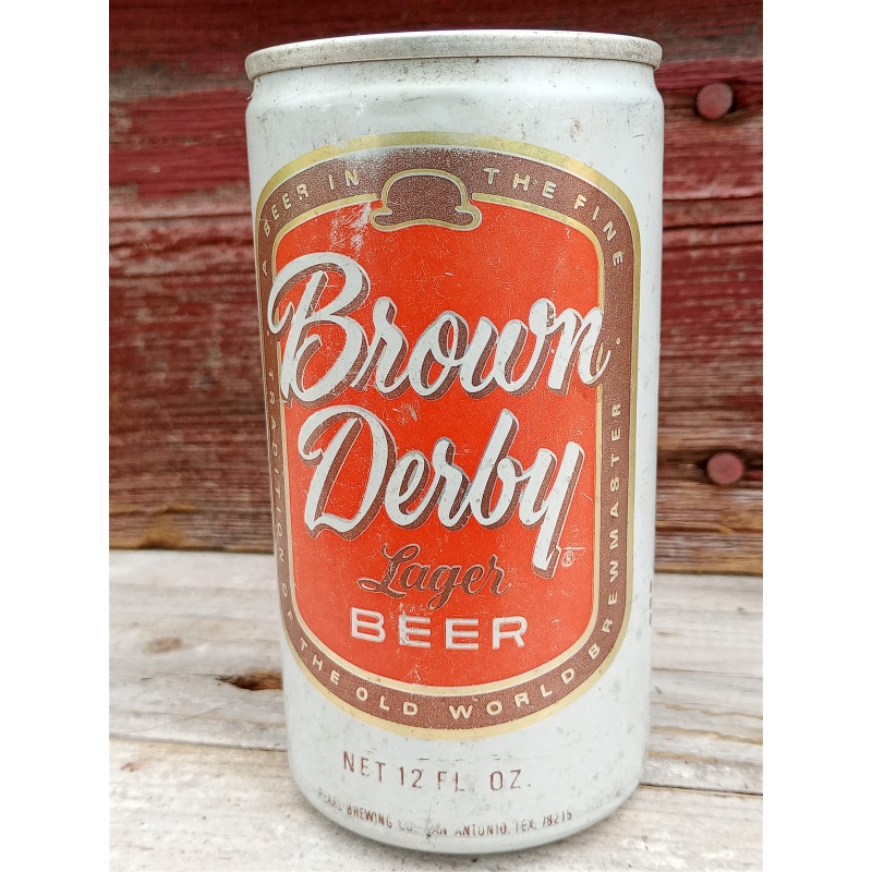 Brown Derby Lager Beer, Straight Steel Tab, Pearl Brewing (empty)
