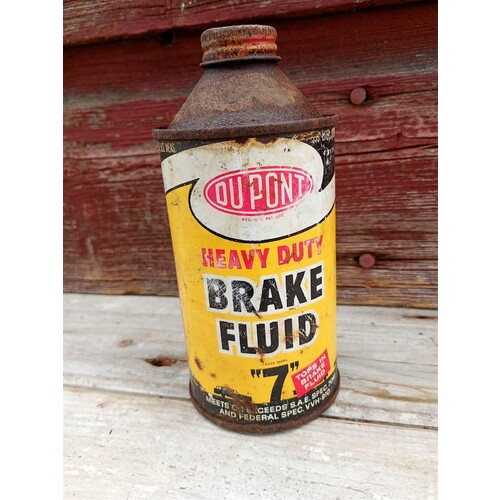 Vintage Dupont Heavy Duty Brake Fluid No. 7 Cone Top Metal Can Advertising