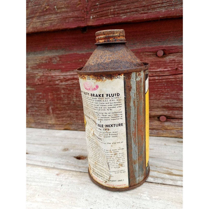 Vintage Dupont Heavy Duty Brake Fluid No. 7 Cone Top Metal Can Advertising