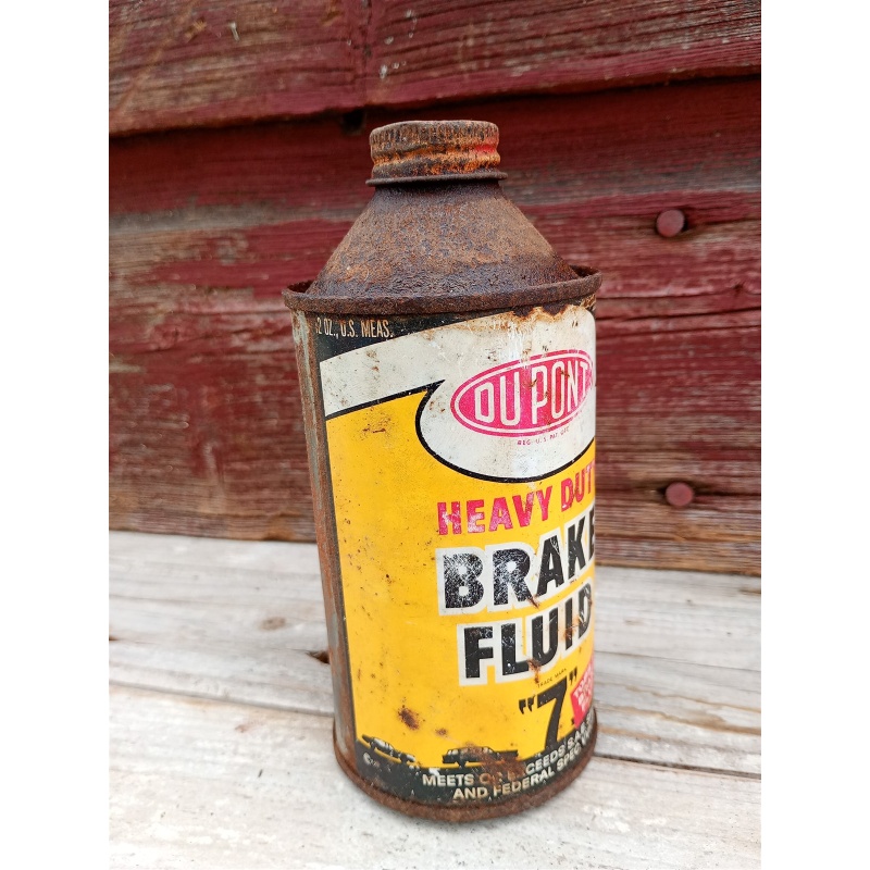 Vintage Dupont Heavy Duty Brake Fluid No. 7 Cone Top Metal Can Advertising