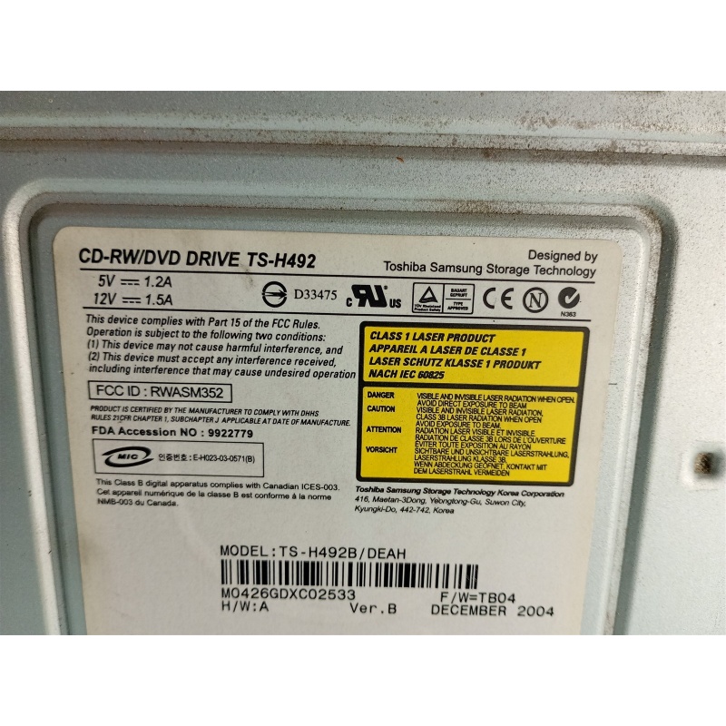 Toshiba Samsung Ts-h492b Cd-rw/dvd-rom Combo IDE Drive Dell 0N7572