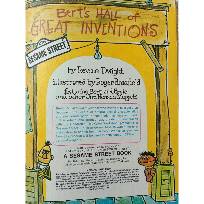 1972 Berts Hall of Great Inventions Sesame Street Little Golden Book Bradfield