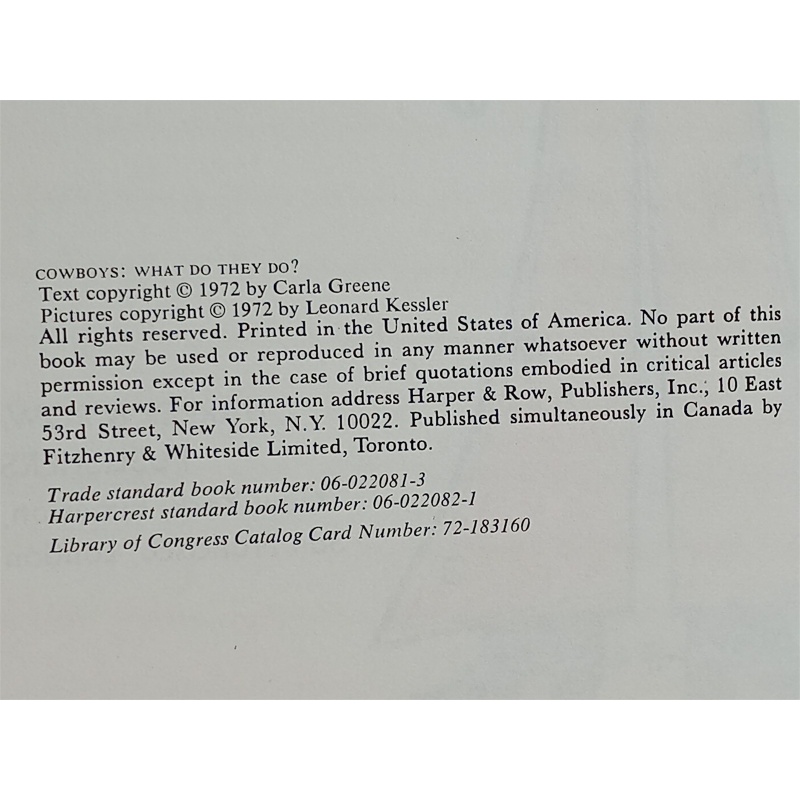 COWBOYS: WHAT DO THEY DO (AN I CAN READ BOOK) By Carla Greene 